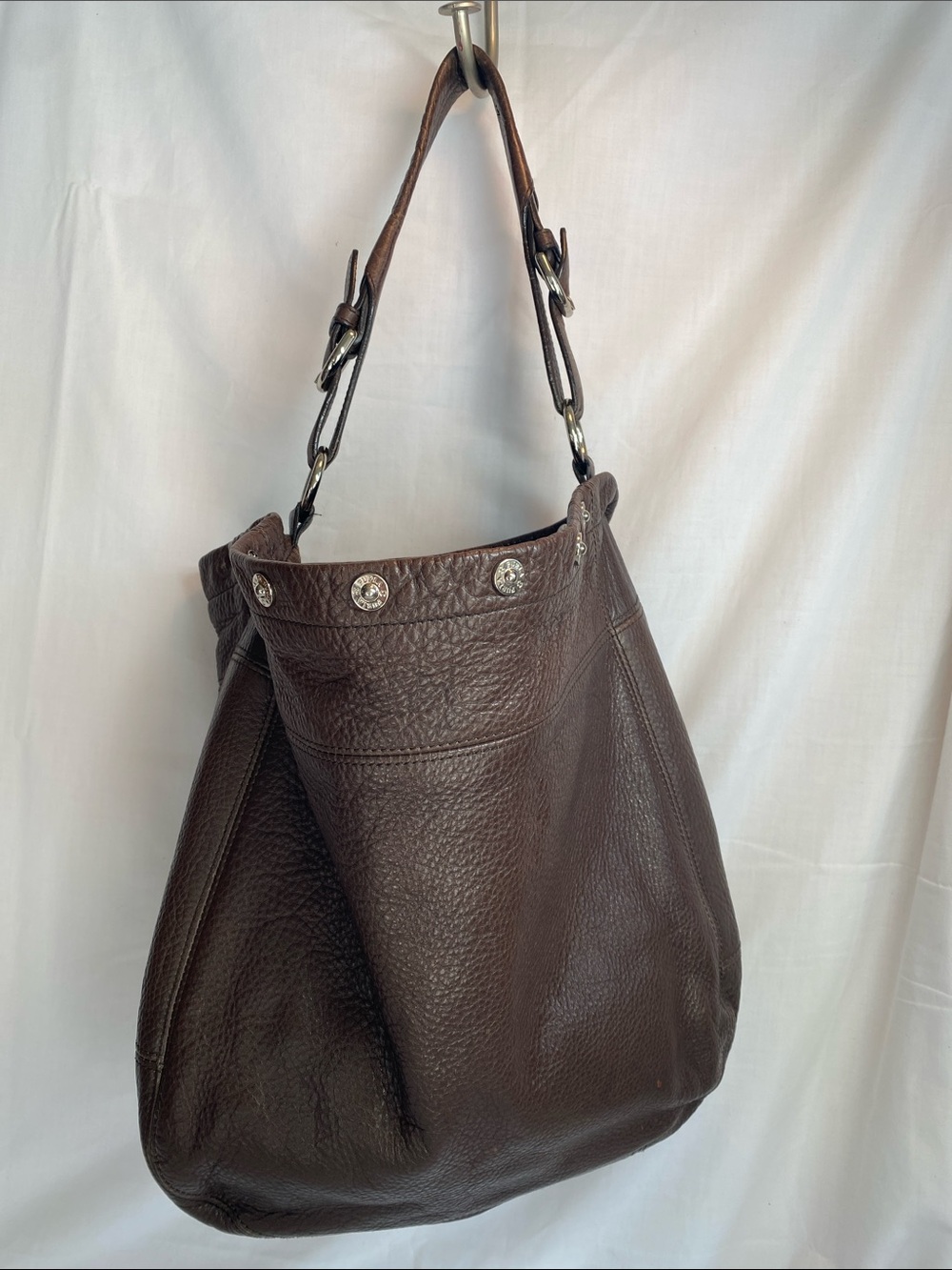 Furla Dark Brown Pebbled Leather Shoulder Hobo